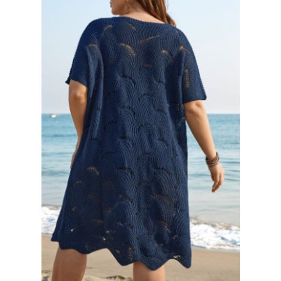 BLOOMCHIC 22-24 3X Plus Blue Cut-Out Solid V-Neck Swimsuit Coverup NEW B31 - Picture 2 of 8